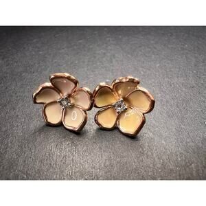 Diamond accent floral enamel earrings in rose gold over sterling silver
